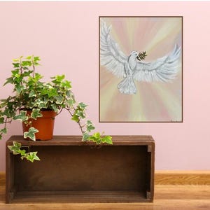 Wings of Love | Dove Wall Art Print – Christian Poster with Olive Branch | Faith-Inspired Acrylic Painting | Bible Verse Matte Print | Peace