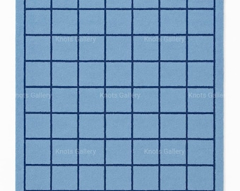 Hand Tufted Blue Grid Rug, Modern Checkered Area Rug, Geometric Rug, Minimalist Carpet, Contemporary Living Room Bedroom Decor
