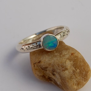 Silver Engagement Ring, Opal Gemstone ring, Tree of Life Band, White sapphire ring, Wedding Jewelry, Gift for her, June engagement