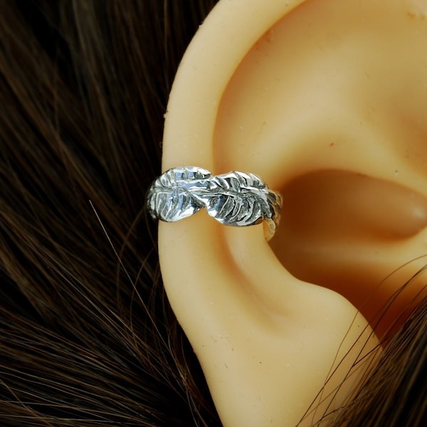 Boucle d'oreille percée en feuille - Feuilles de lambie sterling de calibre 18 ou 20 qui se chevauchent