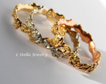 Hochzeit Band Blätter und Blumen Stapelbare Bands Platin oder 14K Roségold Ring Gelb-Weißgold-Frauen