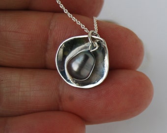 Tear Drop Pearl Necklace sterling Black pearl Pendant Teardrop Silver June Birthstone gift