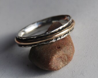 Mans Ring / Silver Spinner ring / Sterling with Bronze / Thumb Ring / Two Tone Ring / Channel Ring / Silver Channel Ring /Man's Ring