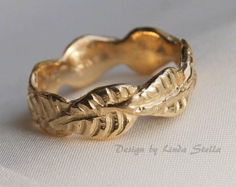 Leaf Pattern Band / 5mm 14K Gold Band / Women's Leaf Band / Man's gold band / Leaves all around / white gold band / yellow gold band / Rose