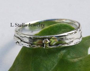 Sterling Band Lighthouse Ocean / Ocean Wave, Landscape silver band / Sunrise band 4.5mm / Nature lover gift /Wedding ring Stackable