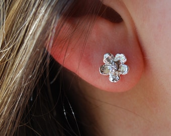 Sterling Earring Jackets, Flower Earring Jacket, Silver Stud Enhancers, Tiny Flower Jackets, Small Diamond Studs, Silver Ear Jarkets /
