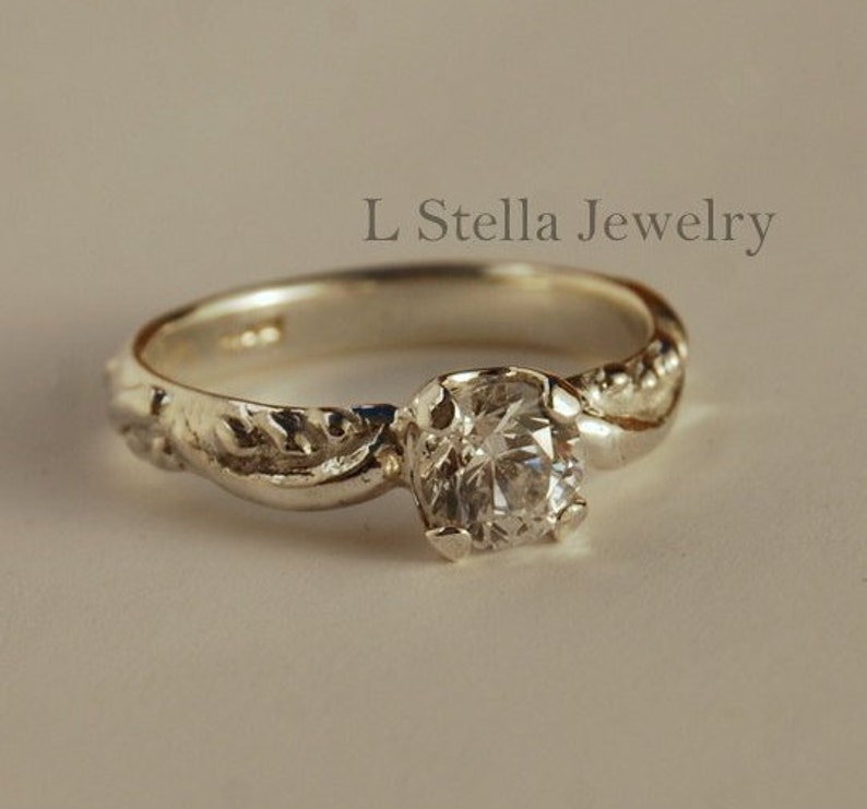 Bridal Set-Solitaire Ring Anastasia Topaz White Sapphire Sterling Silver 6mm stone Band and ring