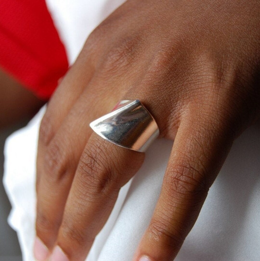 Ladies Wide Ring Bold Diagonal Curve Sterling Silver Soft Women's ...