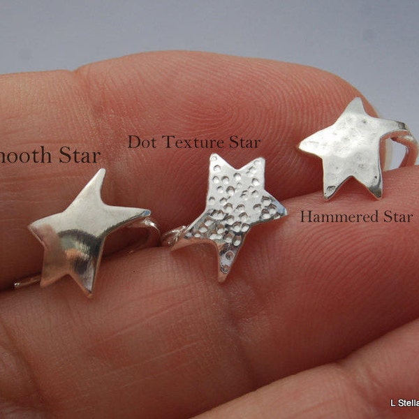 PIERCED Star Cuff, Star Earring, Sterling, Conch Helix, Mini 16 - 20 gauge textured, shiny