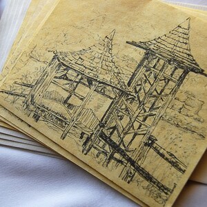 Note cards Gazebo drawing Four Pack pen & ink drawing Mohonk visit New Paltz NY
