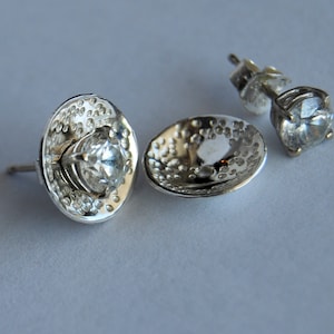 Silver Ear Jackets Earring Stud enhancers, Sterling ear Jackets, Aquamarine studs, Dotted textured pattern Stud Earring Tiny earring jackets
