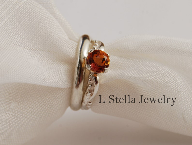 Bridal Set-Solitaire Ring Anastasia Topaz White Sapphire Sterling Silver 6mm stone Band and ring