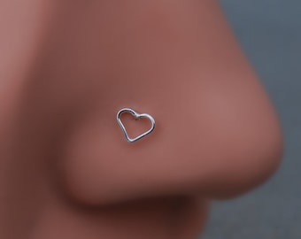 Heart Nose Stud / Heart Stud Earrings / Dainty silver Heart / Open heart L / Screw Nose Stud / Darkened silver heart / Sterling Heart Earrin