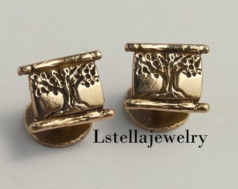 14K Tree Cuff Links Gold Men's jewelry Tie Tack groomsmen gift Pin, Tie accessories suit