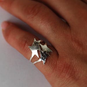 Star Ring, Four Sterling Star cluster, Stars in a Row, Silver star unique design. Gift for her or him. Celestial Rings