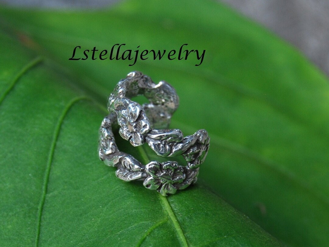 Floral Ear Cuff / Flower Leaf Cuff / Sterling Silver Cuff / Delicate ...