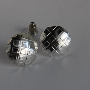 Sterling Patterned studs, Checkerboard Button Earrings Silver Diamond pattern Stud, post earrings for him  Gift for her Minimalist earrings