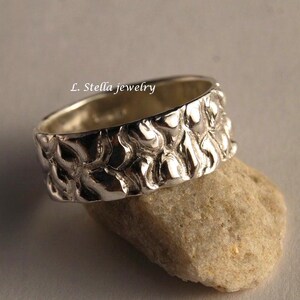 Wide band, Textured Leather Pattern Sterling Silver Band / Larger sizes, 7mm Sterling Ring,Man&#39;s Wide Wedding Ring / Wide Mans bands