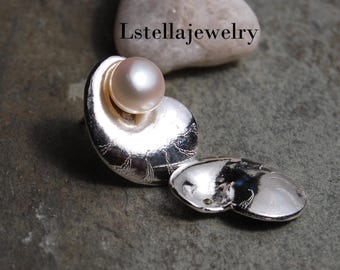 Silber Ohr Jacken Iolith Ohrstecker, Muschel Ohrstecker, Nautilus Muschel Form, Sterling, Wechselschmuck, Geschenk für Mama