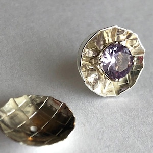 Hand tooled Sterling Ear Jackets for Studs, Silver, Checkerboard pattern, Stud Earrings