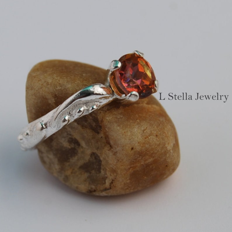 Bridal Set-Solitaire Ring Anastasia Topaz White Sapphire Sterling Silver 6mm stone Band and ring