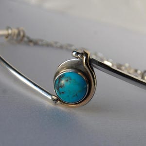Bangle Turquoise Bracelet Sterling with bronze. Blue silver and Average Size and adjustable