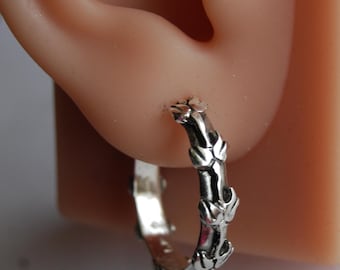 Lily of the Valley Hoop Earrings, Sterling silver, Continuous flower around, post, 1"