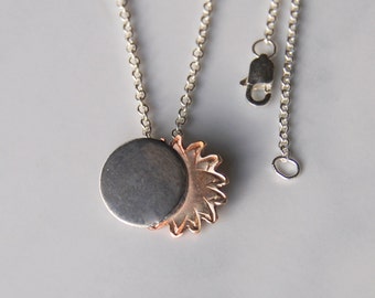 Eclipse necklace / Eclipse Sun and Moon Pendant Sterling silver and Gold filled / Sterling chain