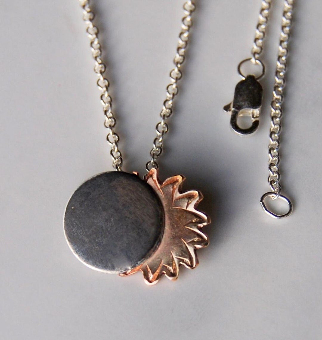 Solar Eclipse Necklace Eclipse Sun and Moon Pendant Sterling Silver and ...