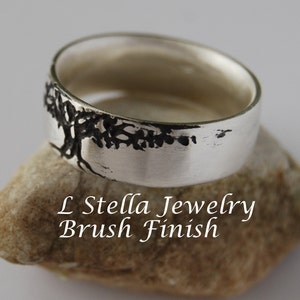 Tree Design band / tree of Life ring / Sterling Wedding band / 6.5mm wide band / Brush finish band / Man&#39;s Silver band / Woman&#39;s tree band