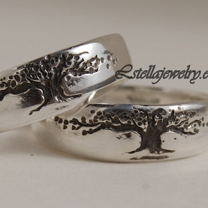 Tree of Life-bandset / taps toelopende zilveren banden / Sterling-trouwringen / Stapelbare zilveren banden / 4 tot 12 heren / dames / Tree Harmony Love