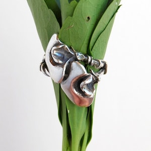 Ring Floral Sterling - Sweet pea Women&#39;s -  Flower Ring double flower ring Vines pearl garden