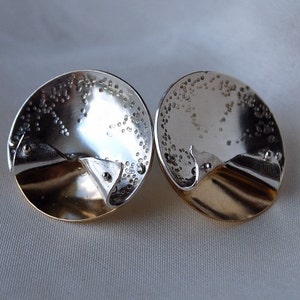 Two tone earrings - Gold filled earrings - Sterling Folded metal Earrings - Gold with Sterling -Exposed earrings of gold filled and sterling