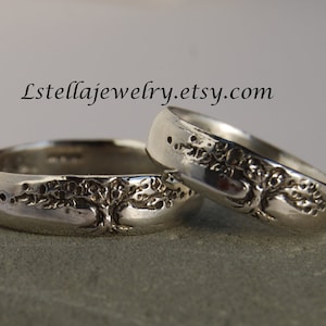 Árvore da vida/conjunto de aliança de casamento/prata 5mm de largura/conjunto de aliança de casamento masculino/feminino esterlina/conjunto de casamento de prata/conjunto de casamento de noiva