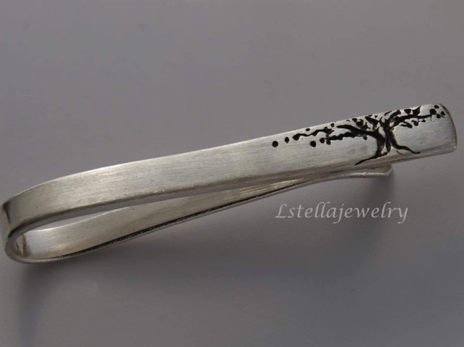 Sterling Tie Bar / Tree Tie Bar / Silver Man's Gift / Etsy