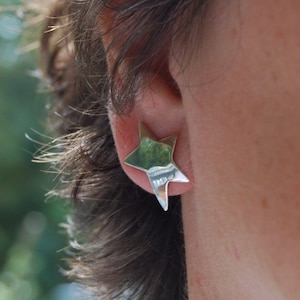 Star Earrings, Silver Stars, Sterling 5 pointed stars, Celestial earring, Stellar post earring, Silver button, star studs three sizes
