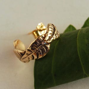 Gold Leaf Earring, Pierced cuff 14K Hoop, Helix Cartilage Piercings thicker 16 gauge post