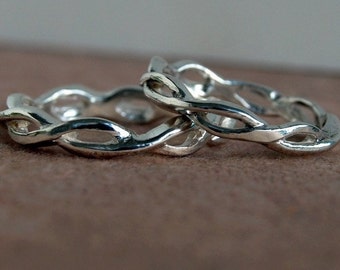 Infinity rings / Set Two Lives Intertwined / Man's silver band / 4mm infinity bands / Stackable infinity Rings / Sterling Wedding Bands