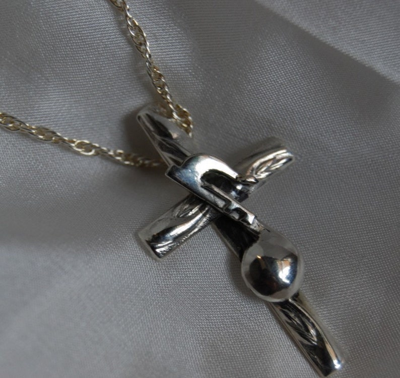 Silver Cross Pendant / Musical Note With Cross / Sterling Rope Etsy