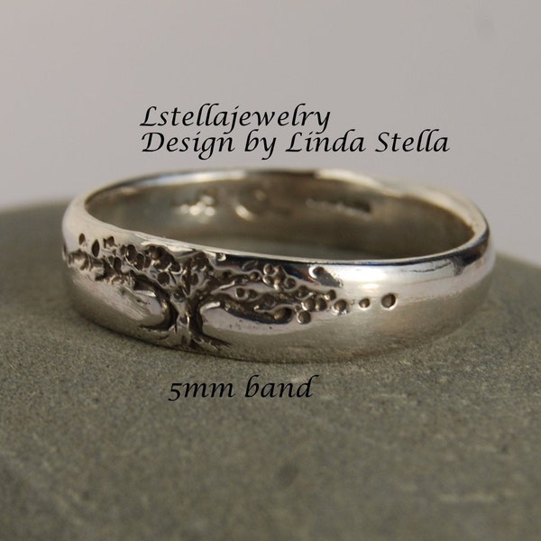 Tree of Life Band 5mm Sterling Minimalist ring Tree Design wedding jewelry