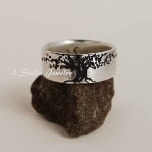 Tree of Life Band / Wide 8mm band / Sterling BRUSH FINISH / Interconnection of Life / Silver Wedding Ring / wide tree band / mans band