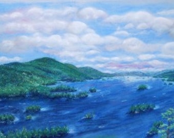 View of Lake George / Pastel Painting Print / Lake George View from Tongue Mountain / Lake George NY / Adirondacks Lakes/Landscape painting