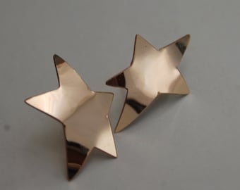 Large Star Earrings, Gold Filled Stars, Free Form 5 pointed stars, Celestial earring, Stellar post earring, Large star studs two sizes, Gold