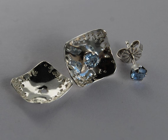 Sterling Ear Jackets, Yellow Gold filled Square Enhancers, Earring Stud jackets, textured pattern