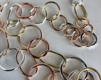 Große Gliederkette / gehämmert / Messing Sterling Kupfer Mix / gemischte Metallkette / verstellbare Halskette 26" / Damenkette