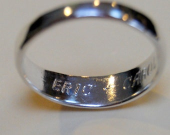Engraving on Rings by Lstella Sterling lettering inside ring