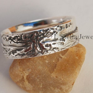 Tree Landscape Mountain Band, Wide Sterling Band, Mountain Band, 8mm band, NH mountain range, Sun Moon tree, Tree of Life, The Nature lover