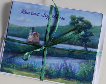 Lighthouse Note Cards - Hudson River Lighthouse / Lighthouse Kingston NY / blank cards, pastel paintings, four pack variety