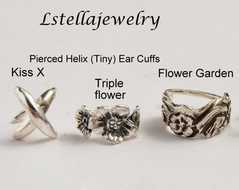 Ear Cuffs Helix / Conch Size cuff / Pierced silver cuffs /  Assorted Ear Cuffs / Sterling cuff assortment / Flower silver cuff / leaf cuffs