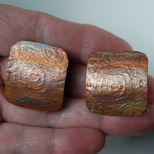 Copper Earrings, Square Copper Earrings, Light Weight Copper earrings, Flower design, Arthritis help, Patina Finish Copper, Snake Pattern